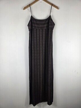 Vintage 90s Y2K Unger Mindel Striped Floral Lace Overlay Babydoll Maxi Dress
